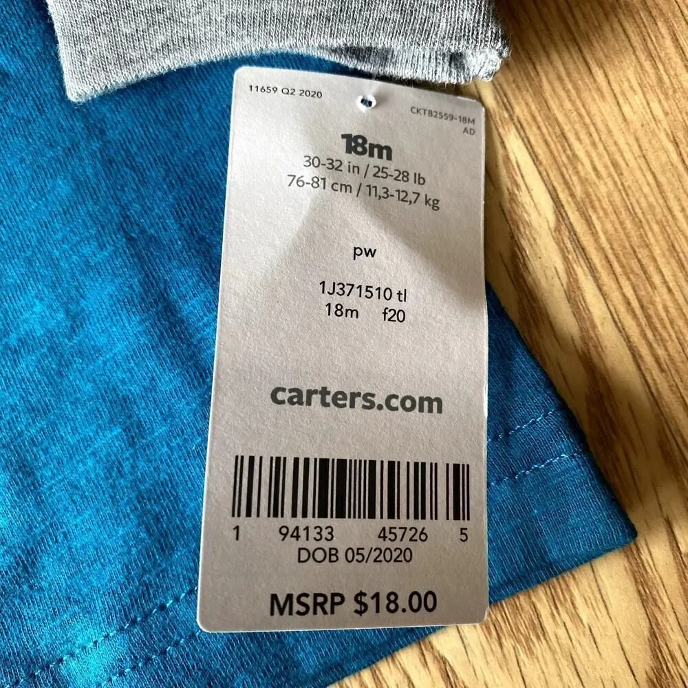 Carter's Construction Long Sleeve Shirt Gray Blue 18 Months